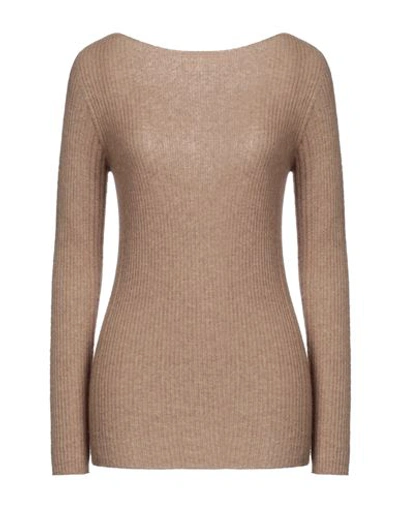 Shop Gentryportofino Woman Sweater Camel Size 6 Alpaca Wool, Silk In Beige