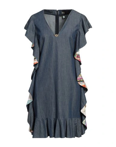 Shop Cavalli Class Woman Mini Dress Blue Size 4 Cotton
