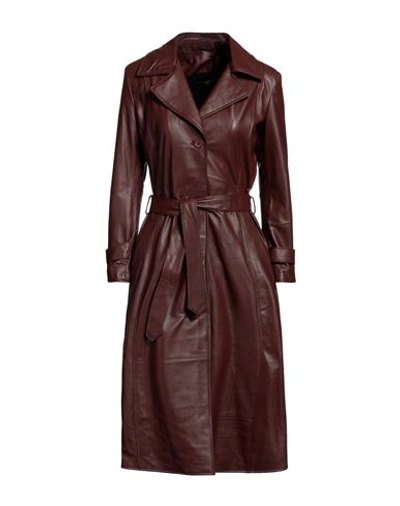 Shop Street Leathers Woman Overcoat & Trench Coat Cocoa Size M Soft Leather In Brown