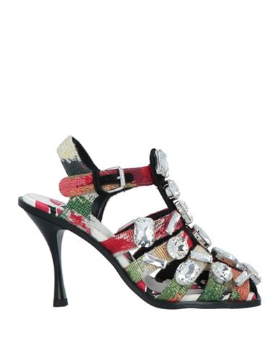 Dsquared2 Woman Sandals Red Size 6.75 Soft Leather, Textile Fibers In Red