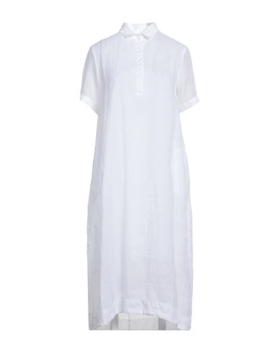 Shop European Culture Woman Midi Dress White Size M Ramie, Cotton, Viscose