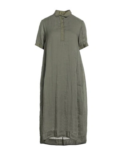 Shop European Culture Woman Midi Dress Military Green Size M Ramie, Cotton, Viscose