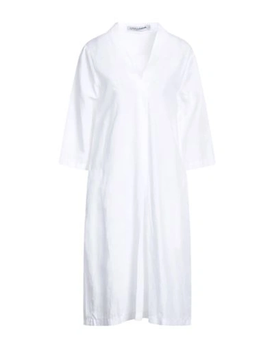 Shop European Culture Woman Midi Dress White Size Xxl Lyocell, Linen