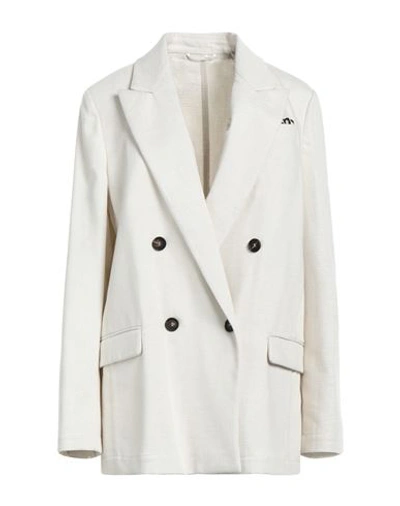 Shop Brunello Cucinelli Woman Blazer Off White Size 16 Cotton, Viscose, Polyester, Polyamide, Brass