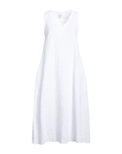 Shop European Culture Woman Midi Dress White Size Xl Cotton, Rubber