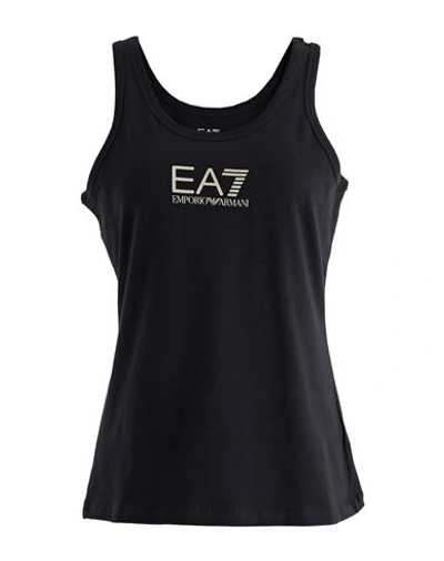 Ea7 Woman Tank Top Black Size M Cotton, Elastane In Black