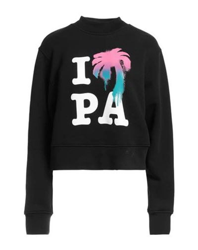 Palm Angels Graphic Print Crewneck Cotton Sweatshirt In Black