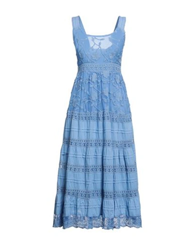 Shop Iconique Woman Midi Dress Azure Size M Cotton In Blue