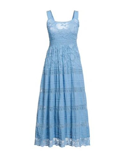 Shop Iconique Woman Midi Dress Pastel Blue Size L Cotton