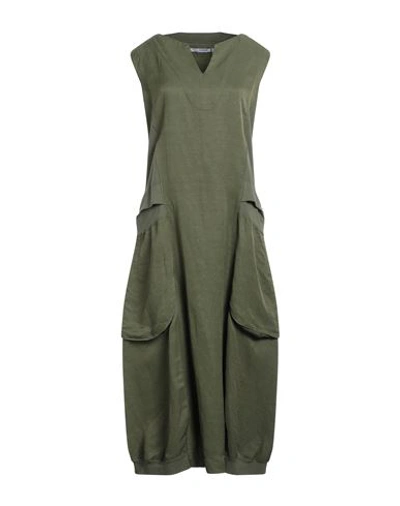 Shop European Culture Woman Midi Dress Military Green Size Xxs Rayon, Viscose, Linen, Cotton, Elastane