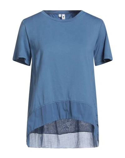 Shop European Culture Woman T-shirt Slate Blue Size M Cotton
