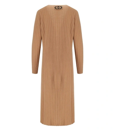 Shop Twinset Camel Ribbed Maxi Cardigan In Beige
