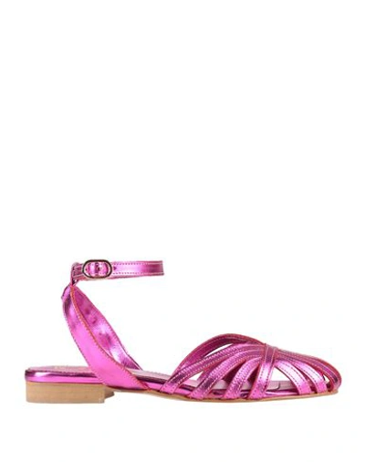 Shop Divine Follie Woman Sandals Fuchsia Size 7 Leather In Pink
