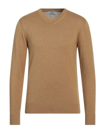 Shop Egon Von Furstenberg Man Sweater Camel Size M Wool, Viscose, Pes - Polyethersulfone In Beige