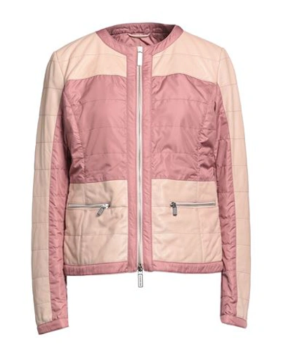 Shop A.testoni A. Testoni Woman Jacket Pastel Pink Size 6 Polyester, Lambskin