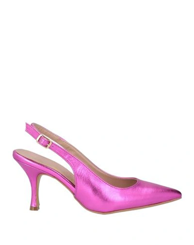 Shop Divine Follie Woman Pumps Fuchsia Size 7 Soft Leather In Pink