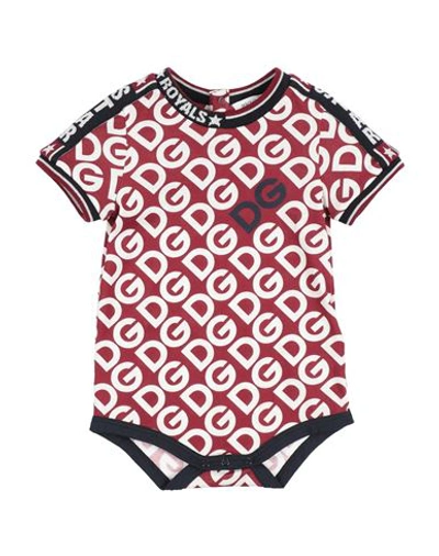 Shop Dolce & Gabbana Newborn Boy Baby Bodysuit Burgundy Size 0 Cotton, Elastane In Red