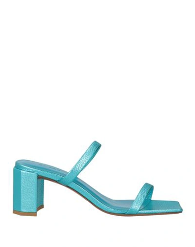 By Far Woman Sandals Turquoise Size 10 Soft Leather In Blue