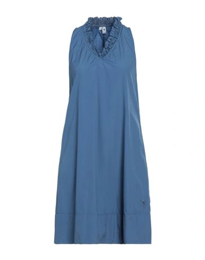 Shop European Culture Woman Mini Dress Slate Blue Size Xxl Cotton