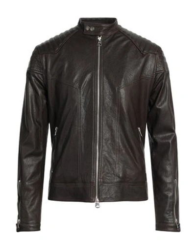 Stewart Man Jacket Dark Brown Size Xxl Lambskin In Brown