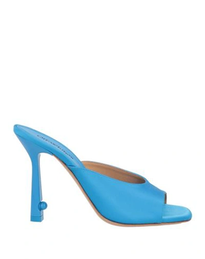 Shop Off-white Woman Sandals Azure Size 7 Textile Fibers In Blue