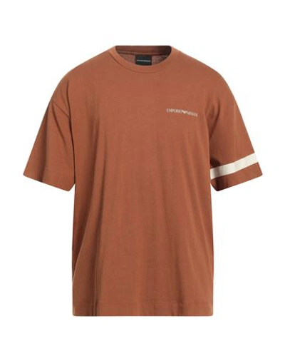 Shop Emporio Armani Man T-shirt Brown Size Xs Cotton