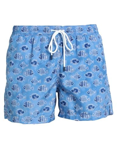 Shop Fedeli Man Swim Trunks Azure Size S Recycled Polyester In Blue