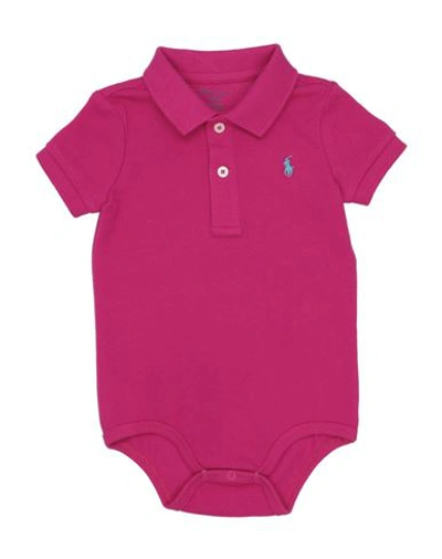 Shop Polo Ralph Lauren Cotton Mesh Polo Bodysuit Newborn Boy Baby Bodysuit Mauve Size 3 Cotton In Purple
