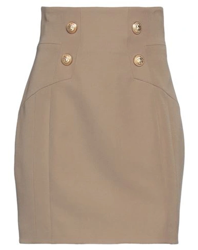 Shop Balmain Woman Mini Skirt Light Brown Size 4 Wool In Beige