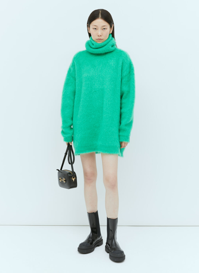 Shop Gucci Brushed Mohair Jumper Dress In Green