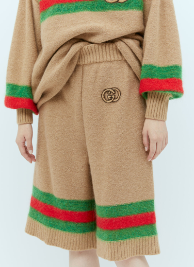 Shop Gucci Interlocking Gg Wool Mohair Bermuda Shorts In Beige