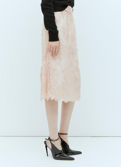 Shop Gucci Floral Lace Midi Skirt In Pink