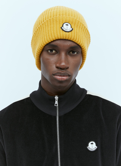 Shop Moncler Genius Wool Beanie Hat In Yellow