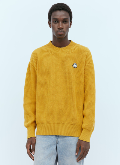 Shop Moncler Genius Logo Patch Wool Sweater In Yellow