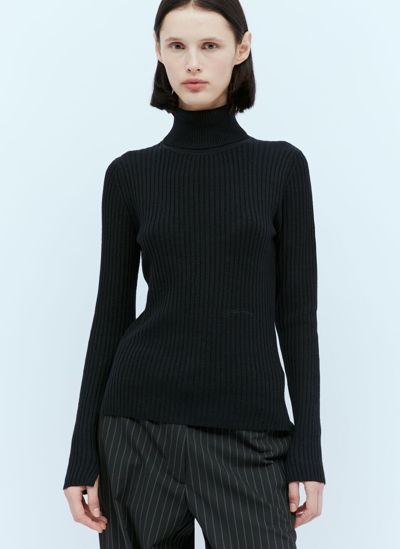 Shop Ganni Open Back Wool Sweater In Black