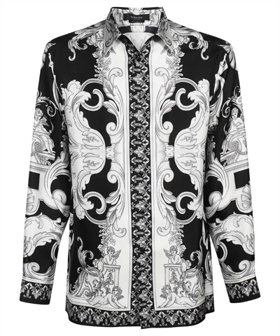 Shop Versace Printed Silk Shirt In Black