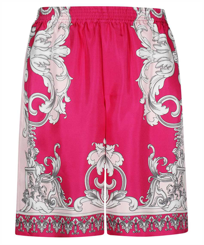 Shop Versace Printed Bermuda Shorts In Fuchsia