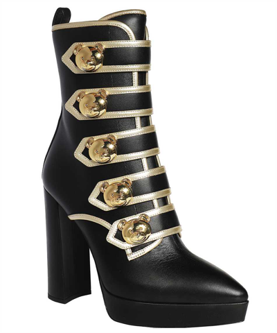 Shop Moschino Leather Ankle Boots In Black