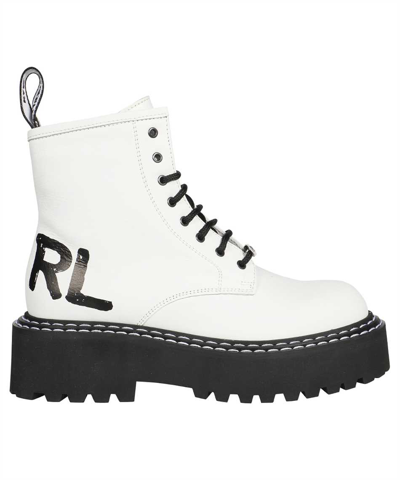 Shop Karl Lagerfeld Lace-up Ankle Boots In White