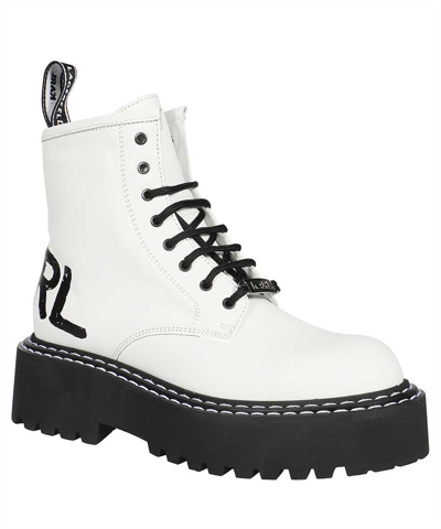 Shop Karl Lagerfeld Lace-up Ankle Boots In White