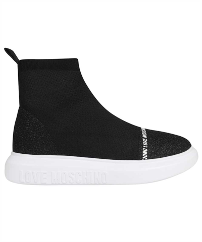 Shop Love Moschino Knitted Sock-sneakers In Black