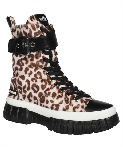Shop Love Moschino Canvas High-top Sneakers In Animalier