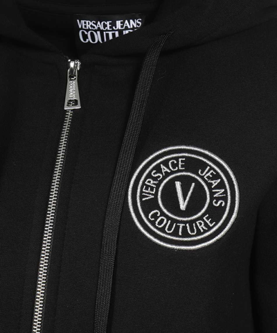 Versace Jeans Couture Logo-embroidered Zip-up Hoodie In Black