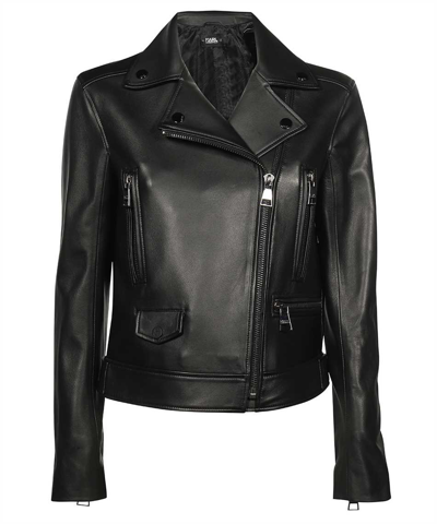 Shop Karl Lagerfeld Leather Jacket In Black