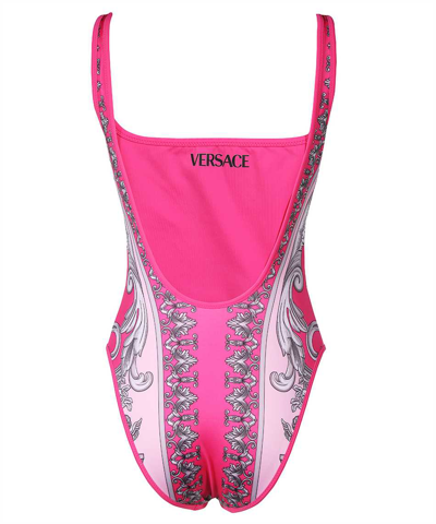 Versace Barocco Print Jersey One Piece Swimsuit In Fuchsia