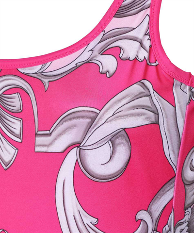 Versace Barocco Print Jersey One Piece Swimsuit In Fuchsia