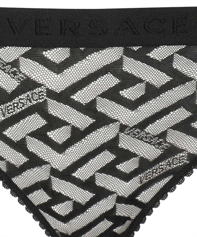 Shop Versace Lace Panties In Black