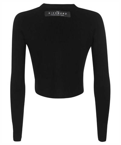 Shop John Richmond Cropped-length Knitted Cardigan In Black