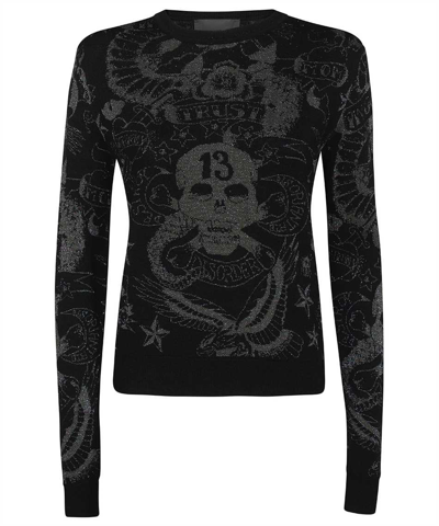 Shop John Richmond Long Sleeve Crew-neck Sweater In Black