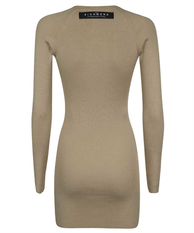 Shop John Richmond Ribbed Knit Dress In Beige